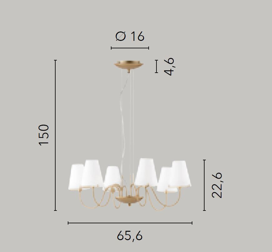 Sospensione 6 luci coppe vetro opale struttura metallo oro 6XG9 non incl. CANTO Sospensione 6 luci coppe vetro opale struttura metallo oro 6XG9 non incl. CANTO